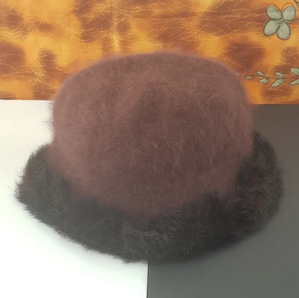 Vintage Brown Angora Bucket Hat: Soft Wool Cloche (21 inch)